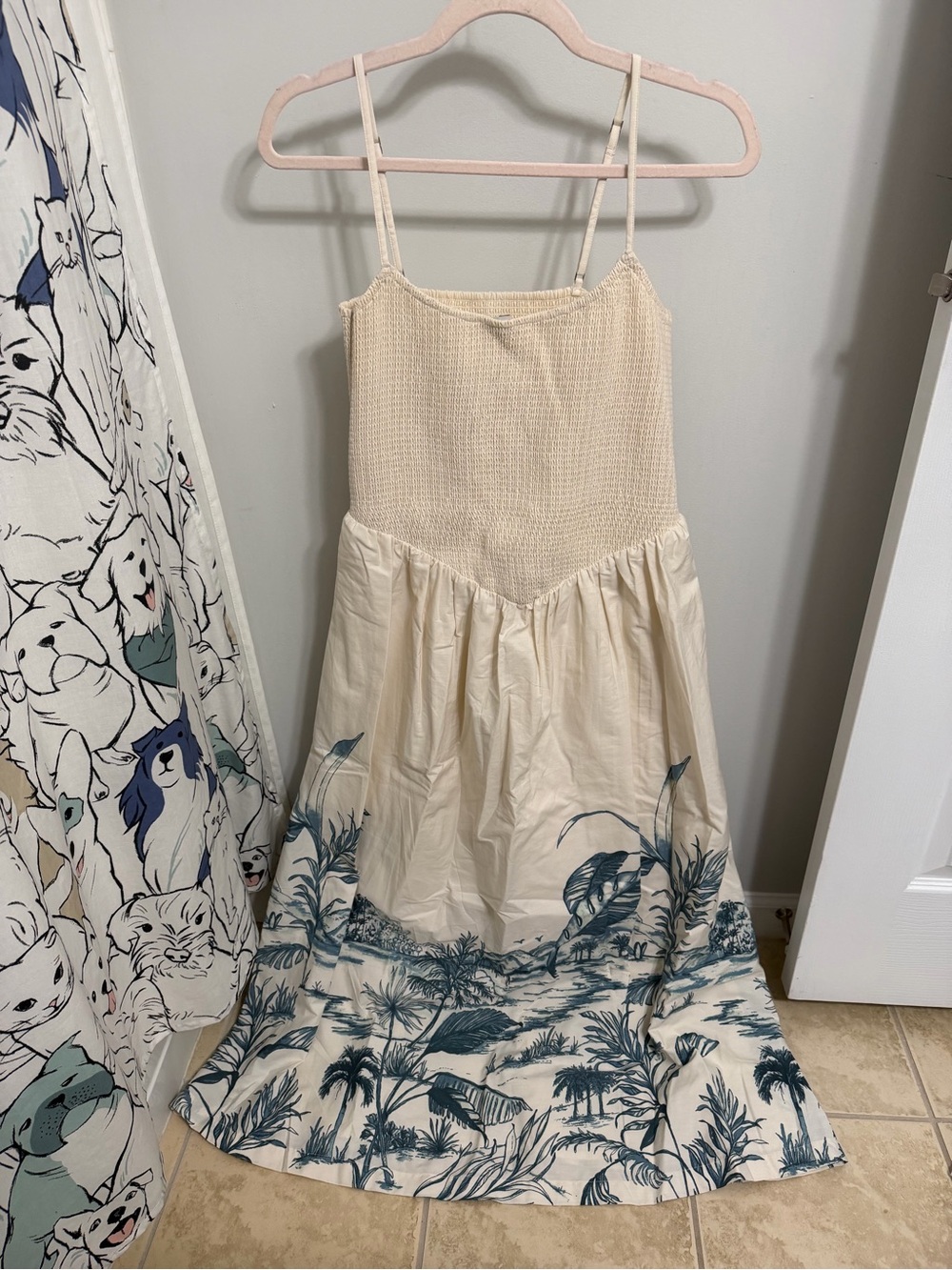 Abercrombie & Fitch Cream Maxi Dress with Blue Tropical Border